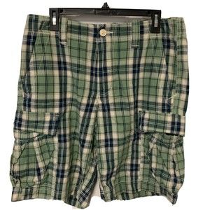 Polo Jean Company Men's Shorts Green Plaid 100% Cotton Cargo Shorts Sz 34*